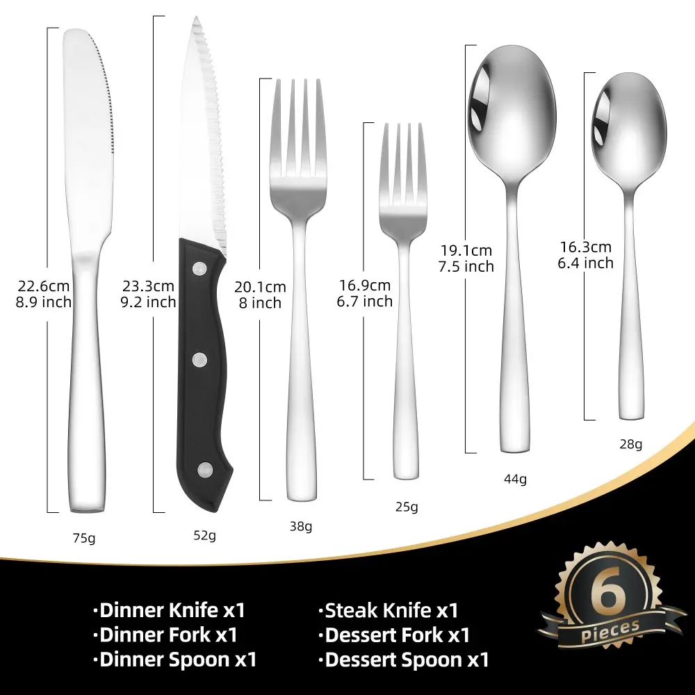 6-piece flatware set dimensions
